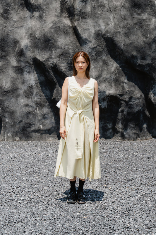 Yellow Sleeveless Twist-Front Dress With Back Detail