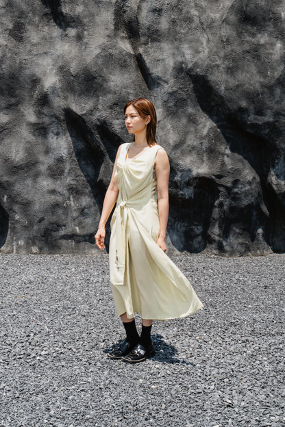 Yellow Sleeveless Twist-Front Dress With Back Detail