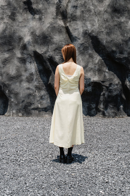 Yellow Sleeveless Twist-Front Dress With Back Detail