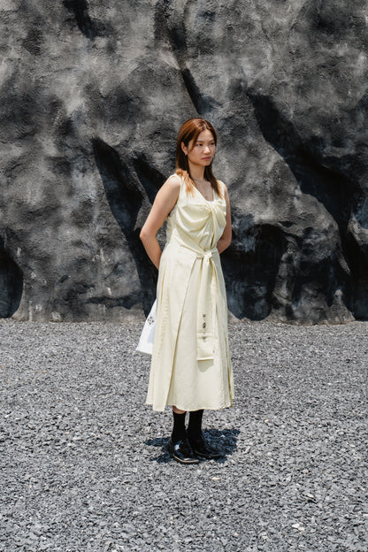 Yellow Sleeveless Twist-Front Dress With Back Detail