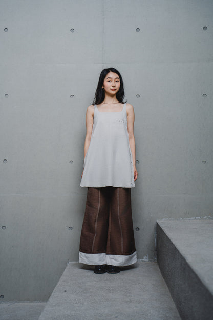 CONTRAST-PANEL CREAM MINI DRESS