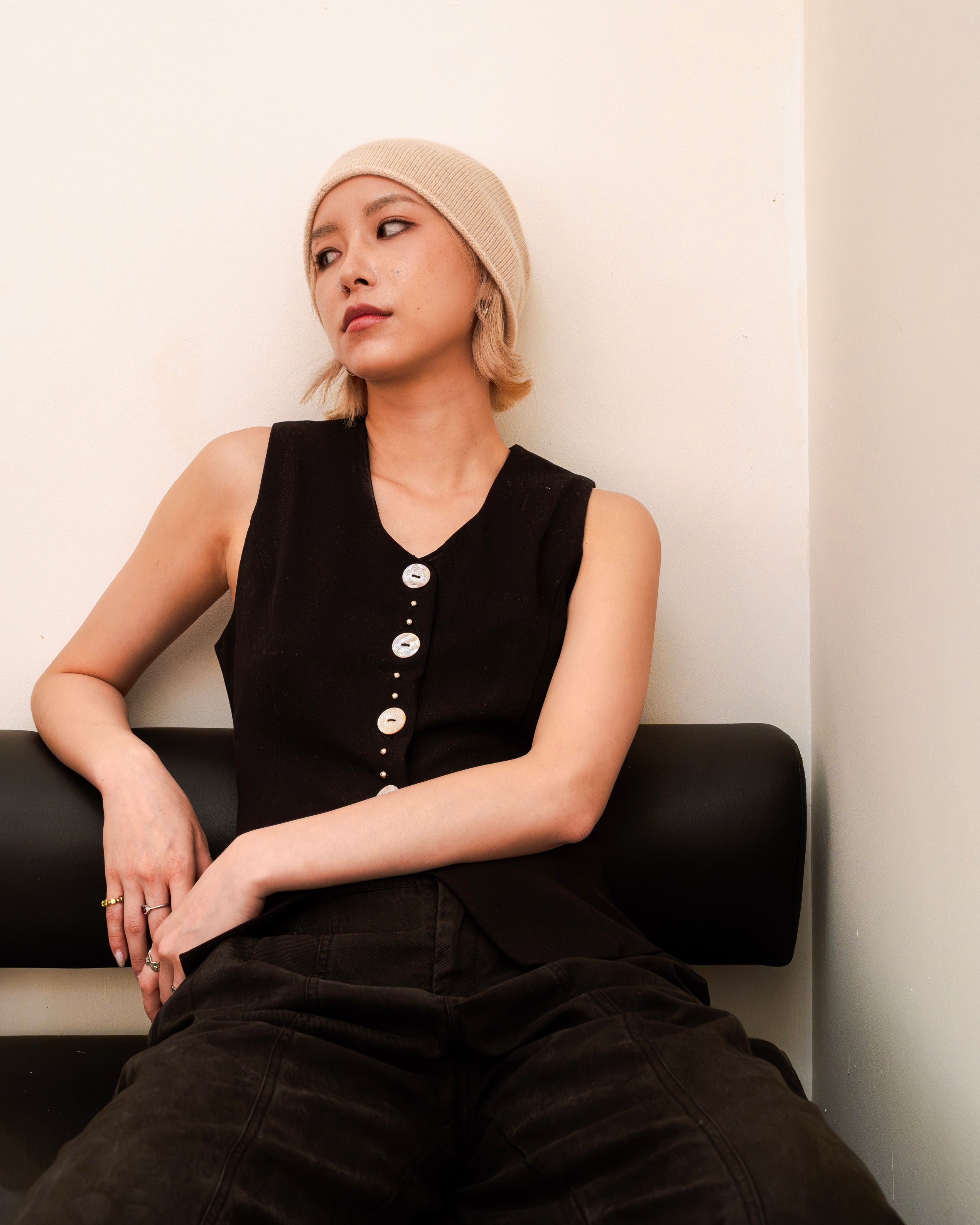 Black-open back Vest