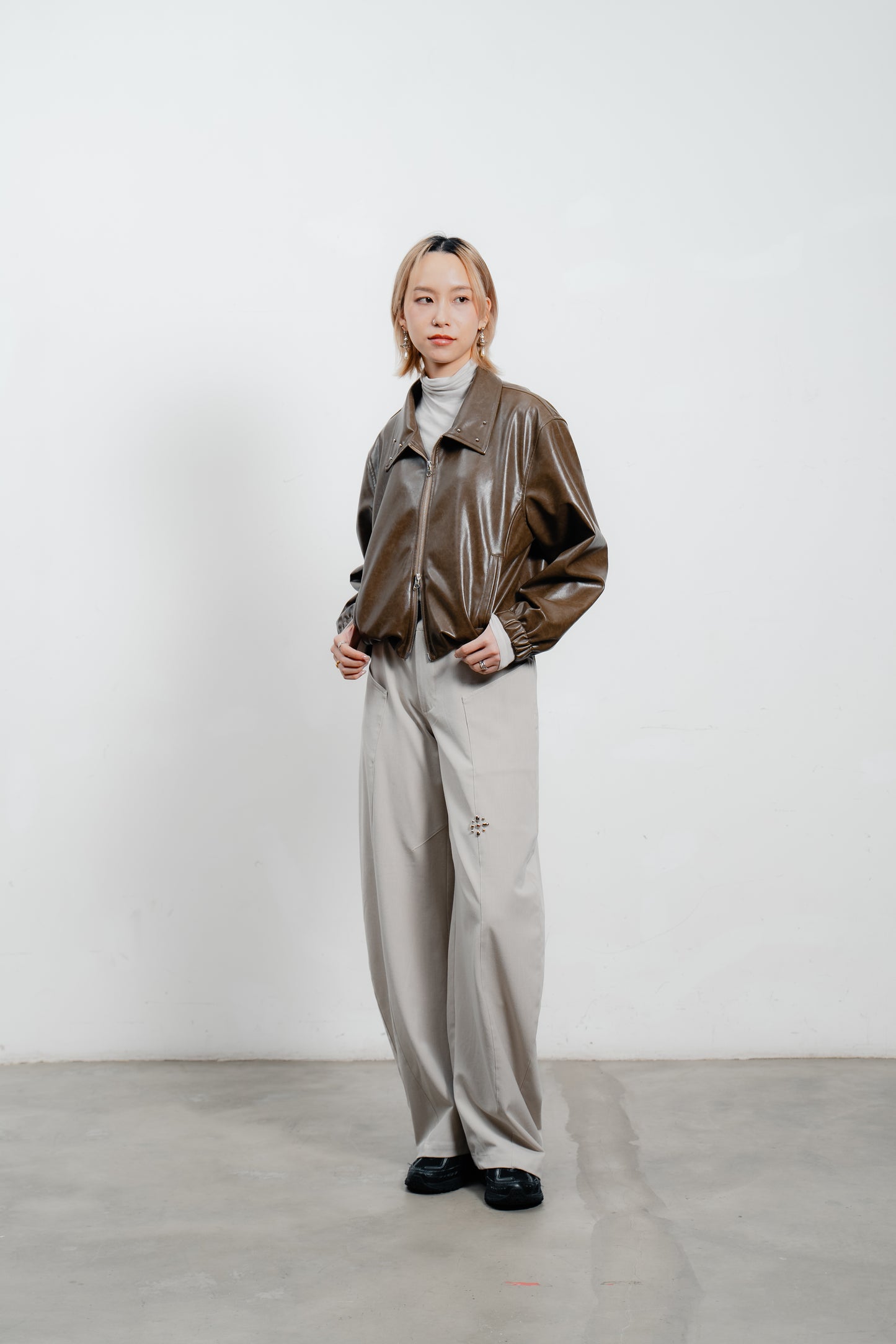 Brown Leather Bomber Jacket