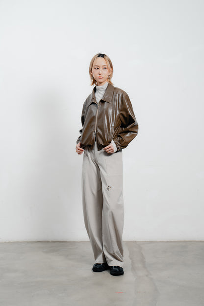 Brown Leather Bomber Jacket