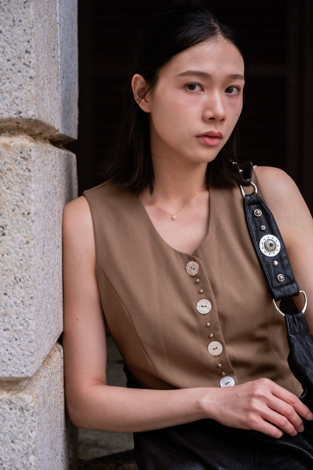 Khaki -open back Vest