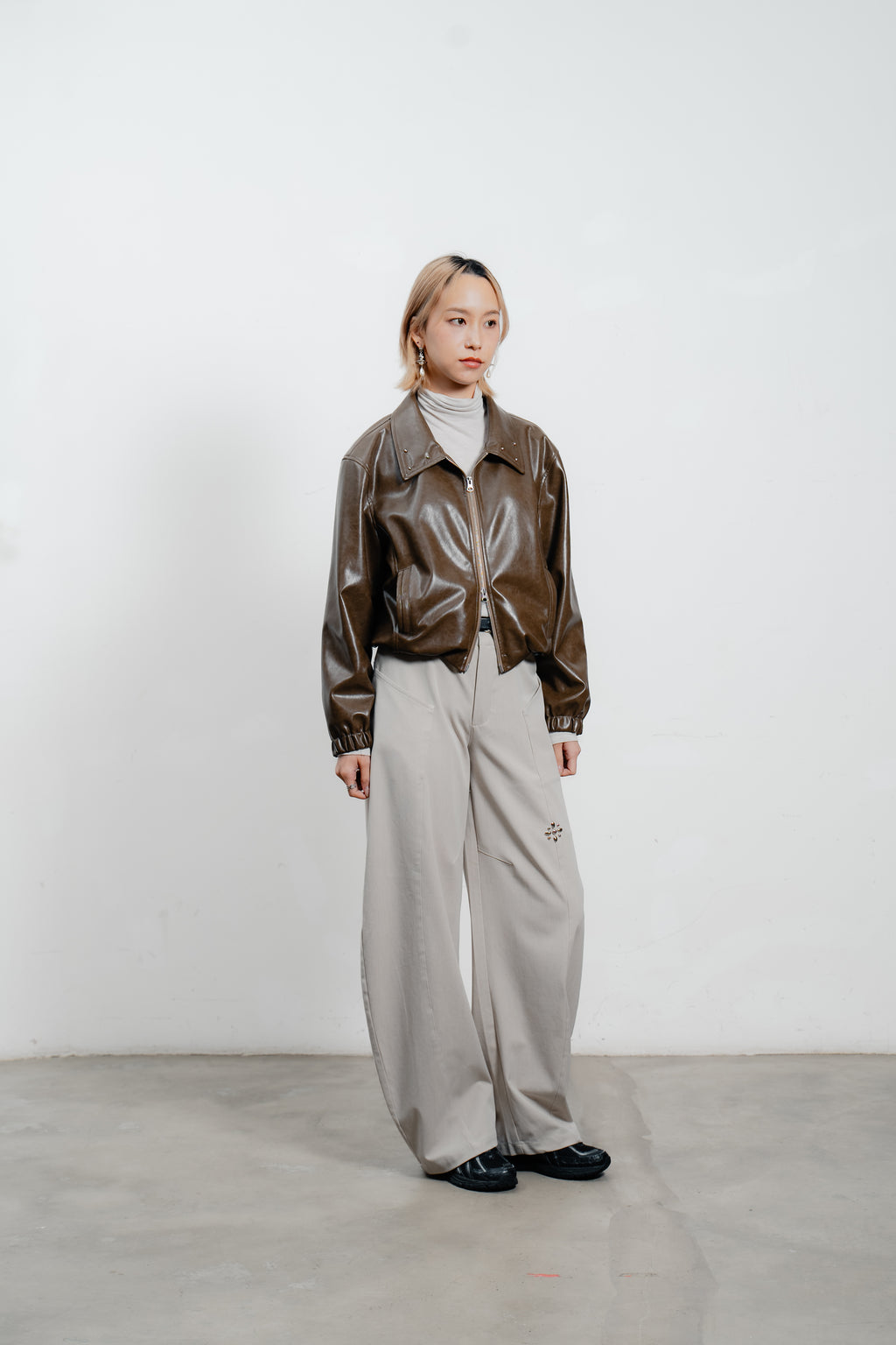Brown Leather Bomber Jacket