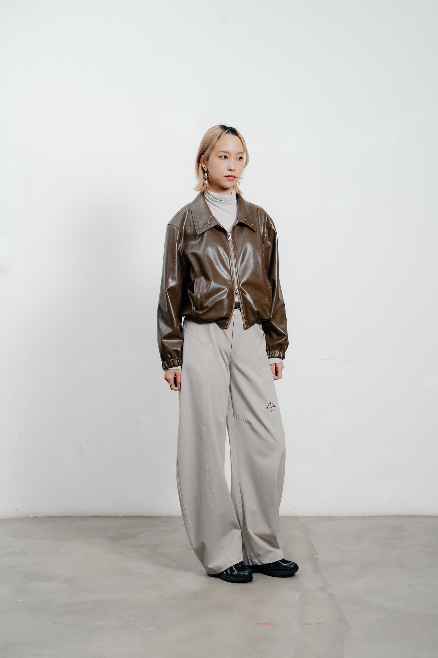 Brown Leather Bomber Jacket