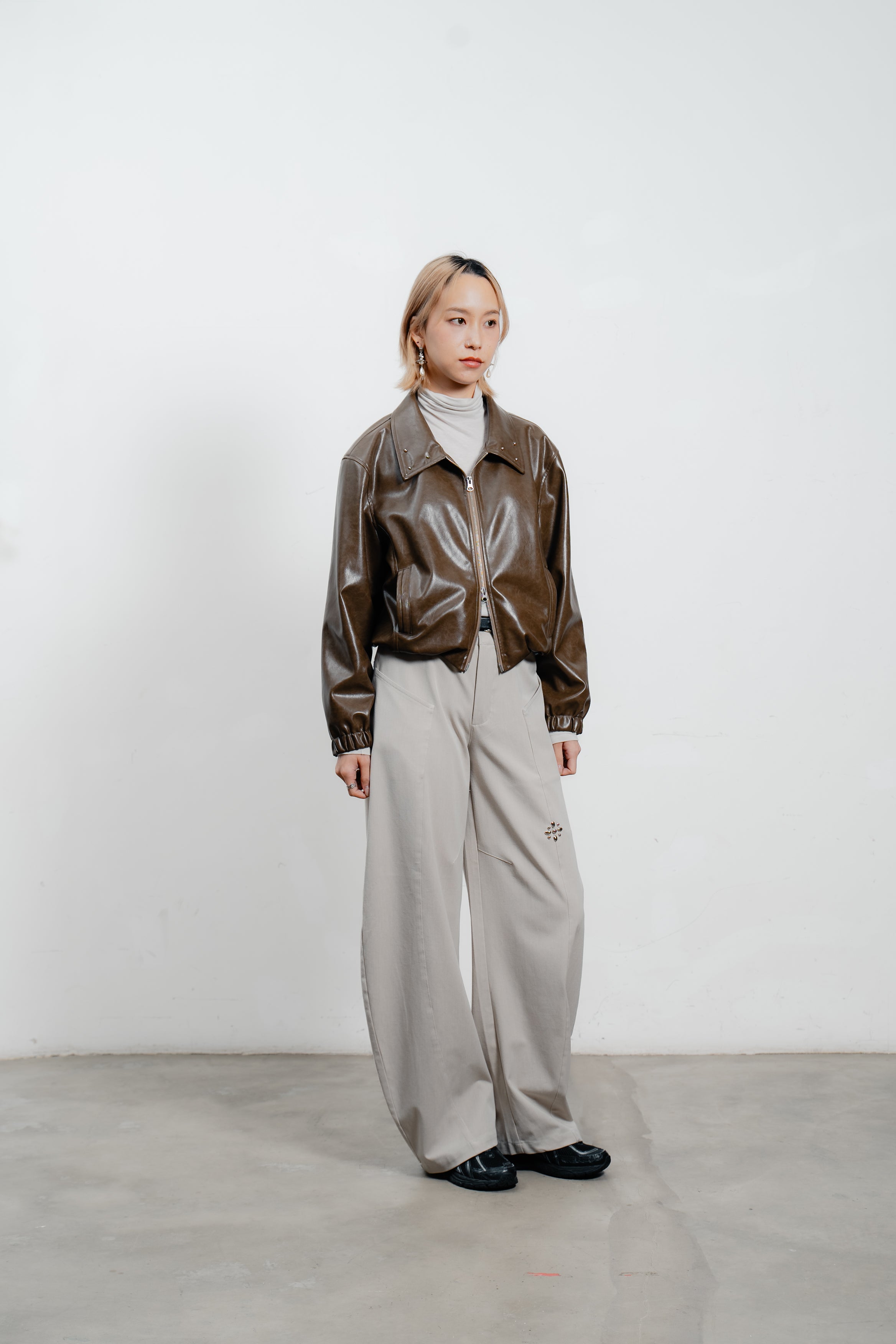Brown Leather Bomber Jacket