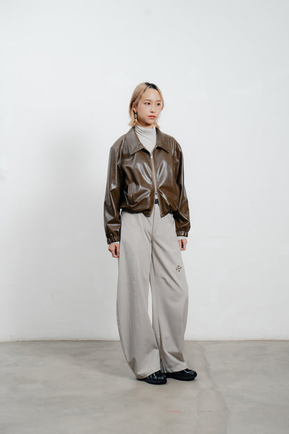 Brown Leather Bomber Jacket