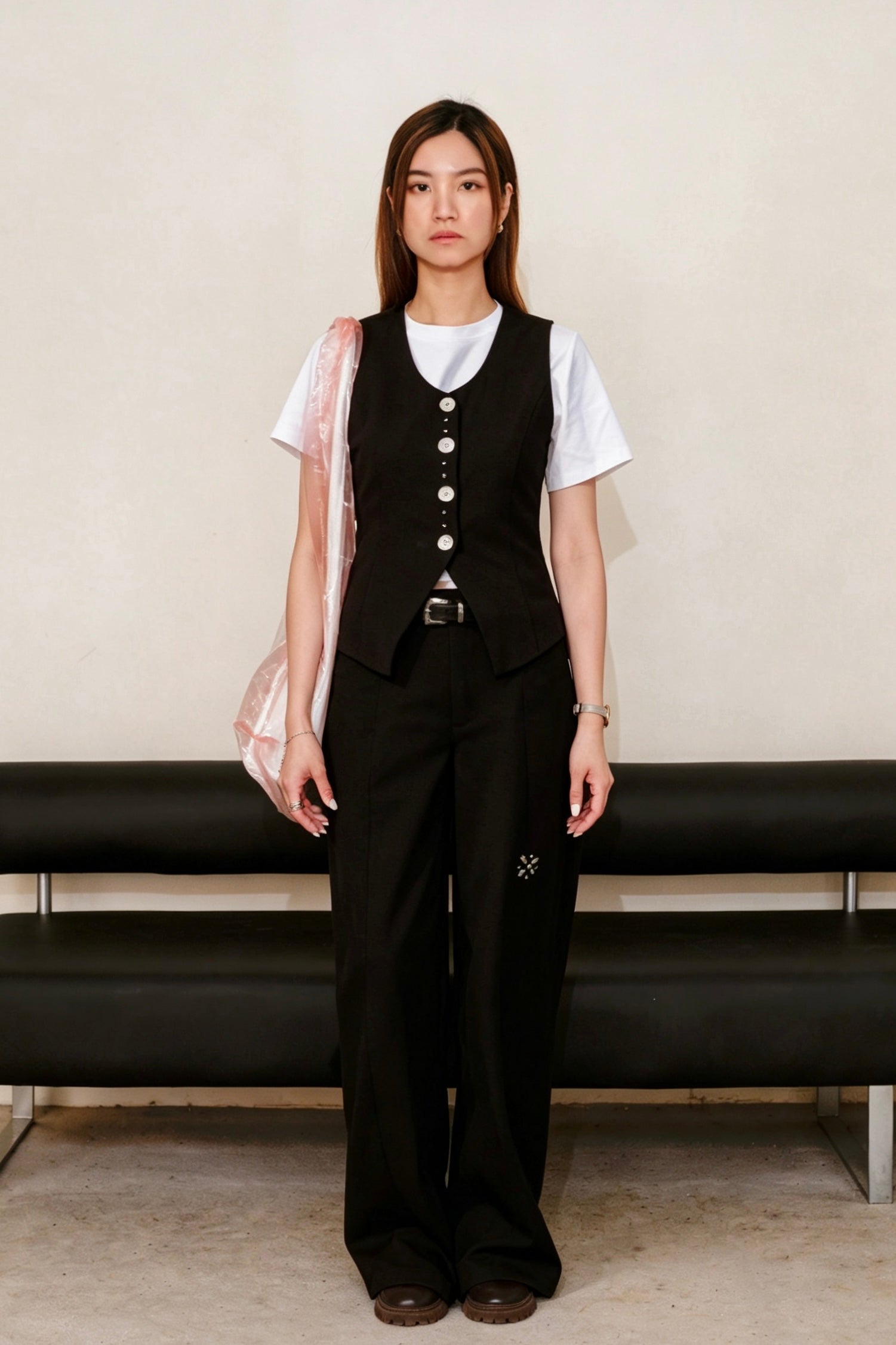 Black-open back Vest