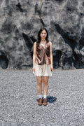 Camel Twist-Front Sleeveless Top