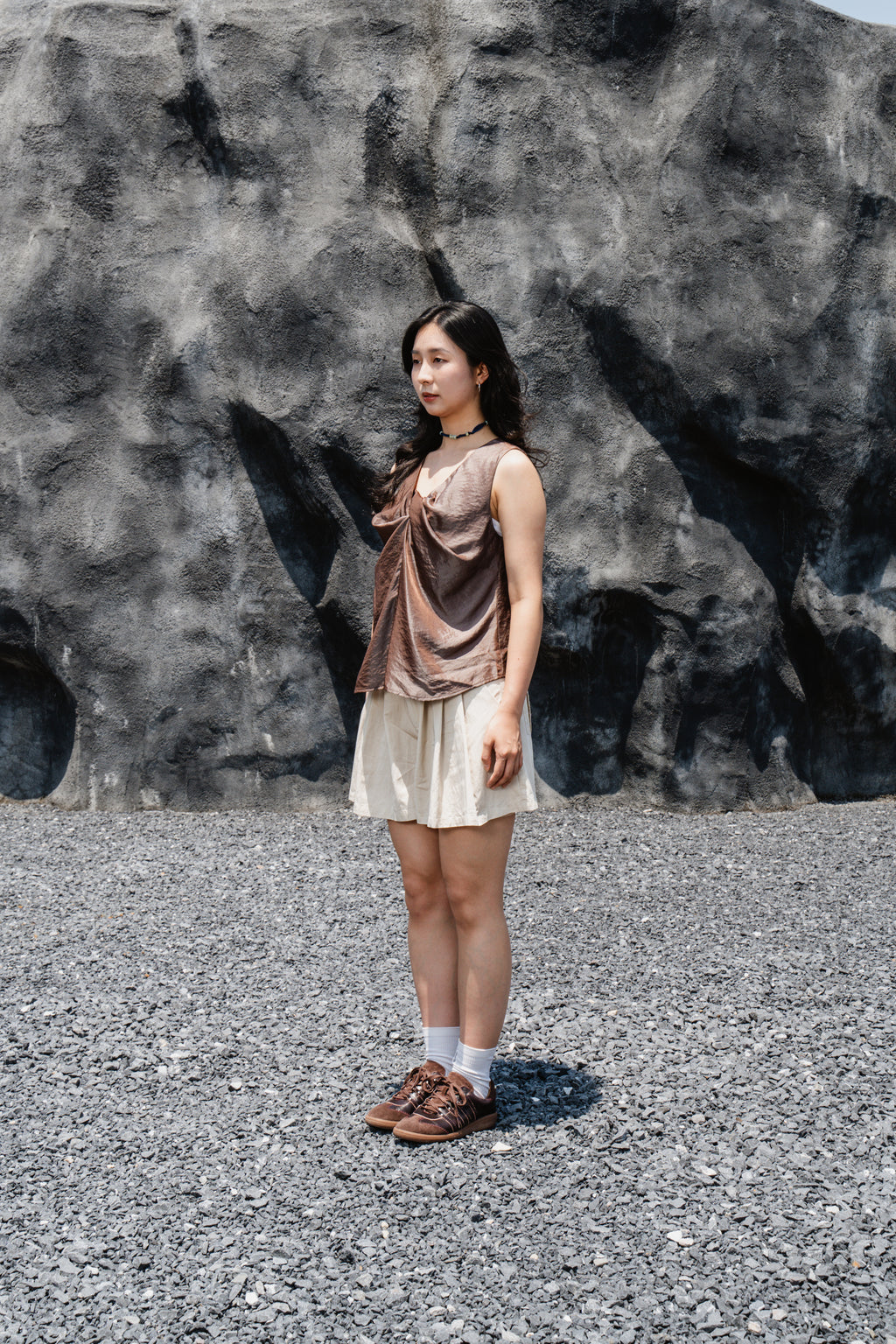 Camel Twist-Front Sleeveless Top