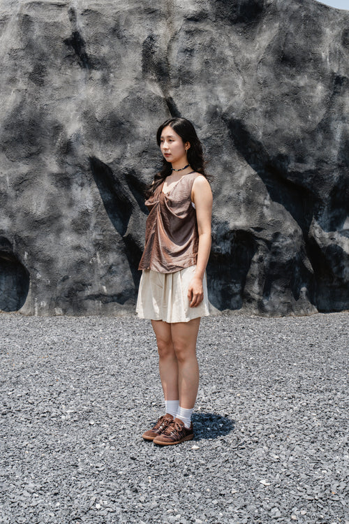 Camel Twist-Front Sleeveless Top