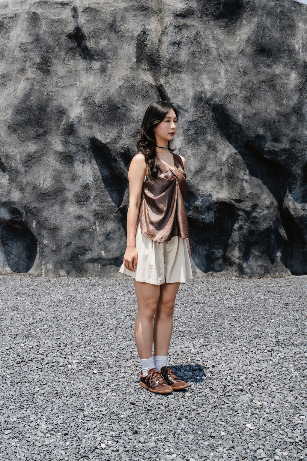 Camel Twist-Front Sleeveless Top
