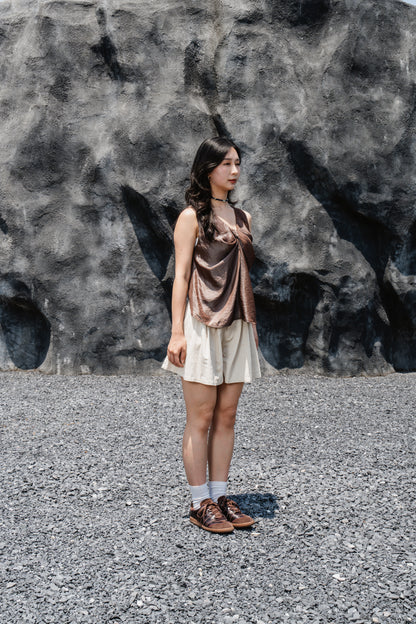 Camel Twist-Front Sleeveless Top