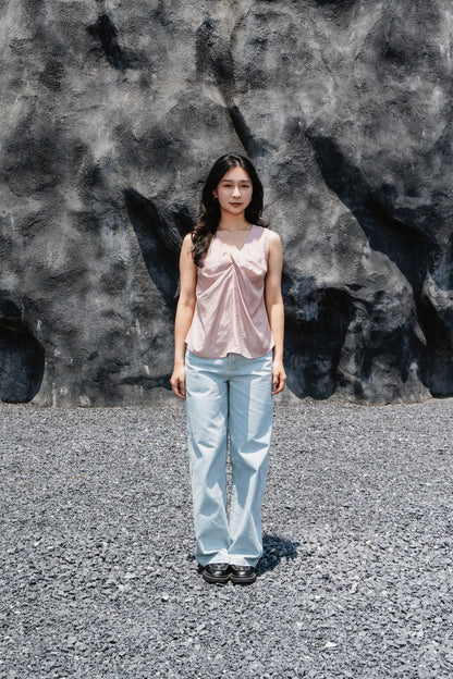 Pink Twist-Front Sleeveless Top