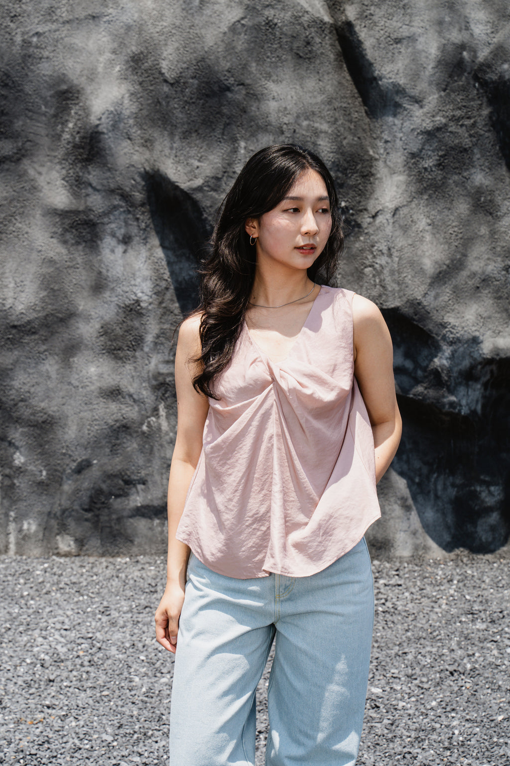Pink Twist-Front Sleeveless Top