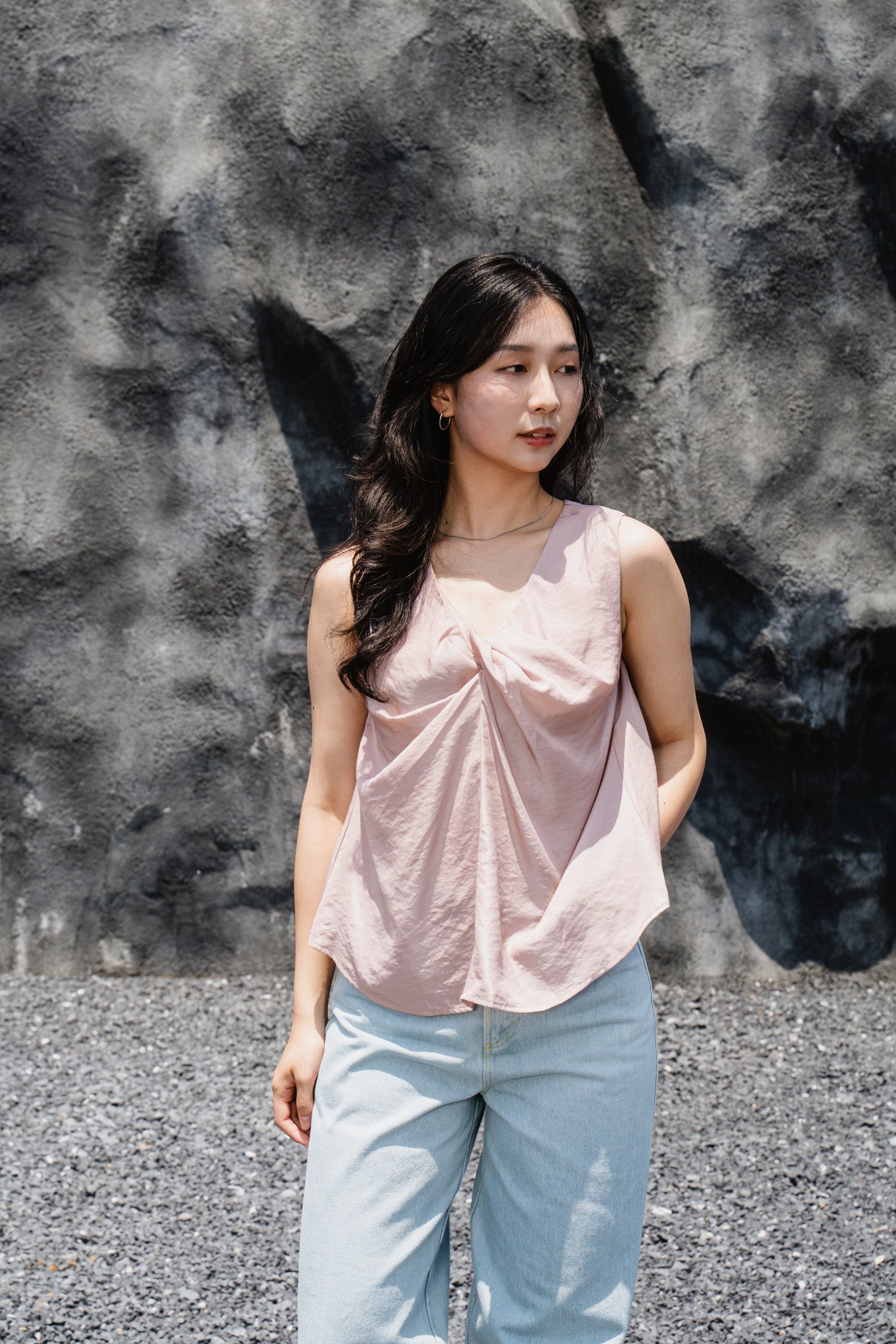 Pink Twist-Front Sleeveless Top