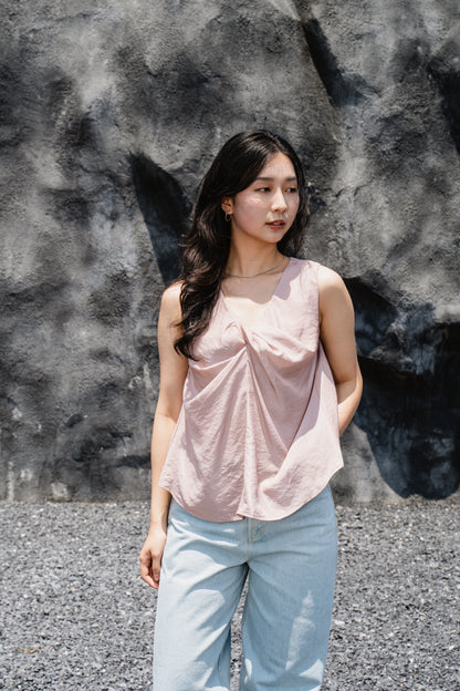 Pink Twist-Front Sleeveless Top