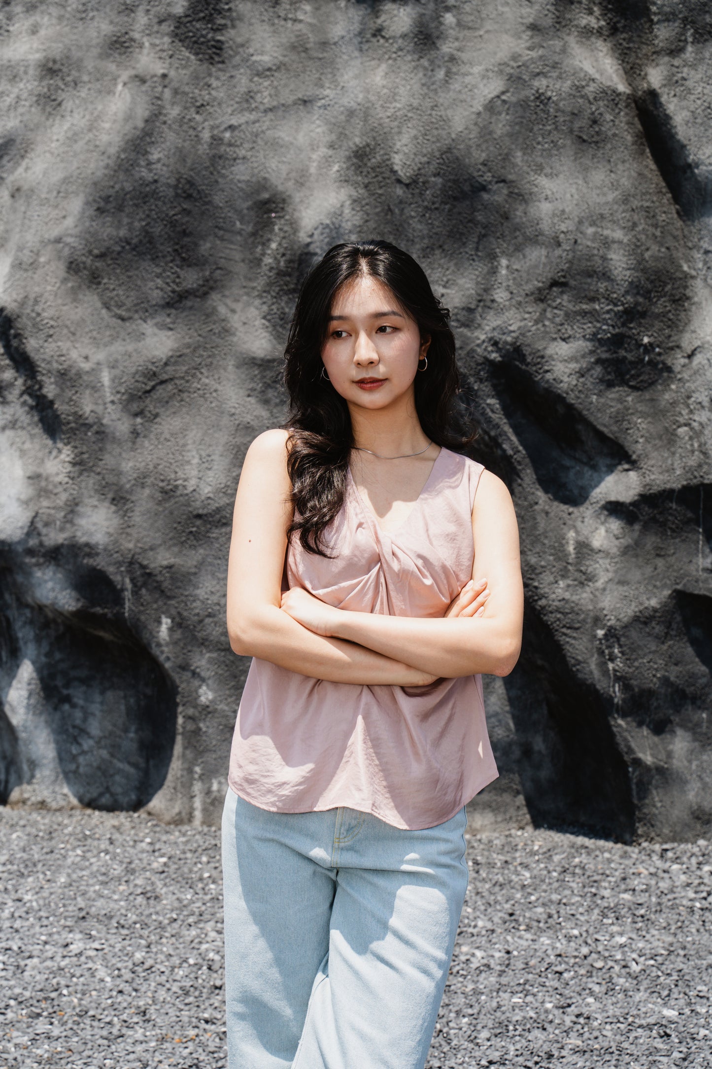 Pink Twist-Front Sleeveless Top