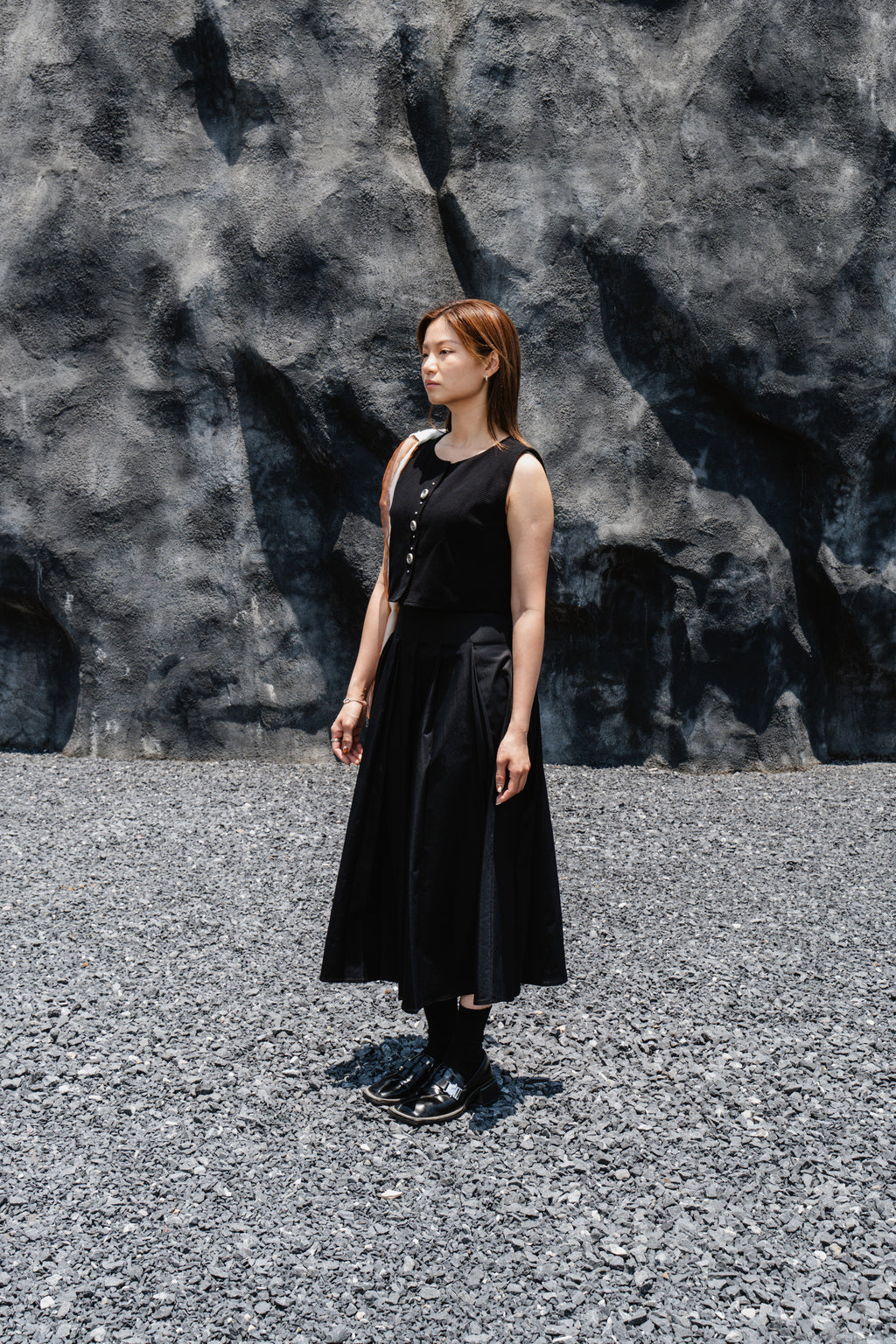 Black Striped Back-Slit Vest