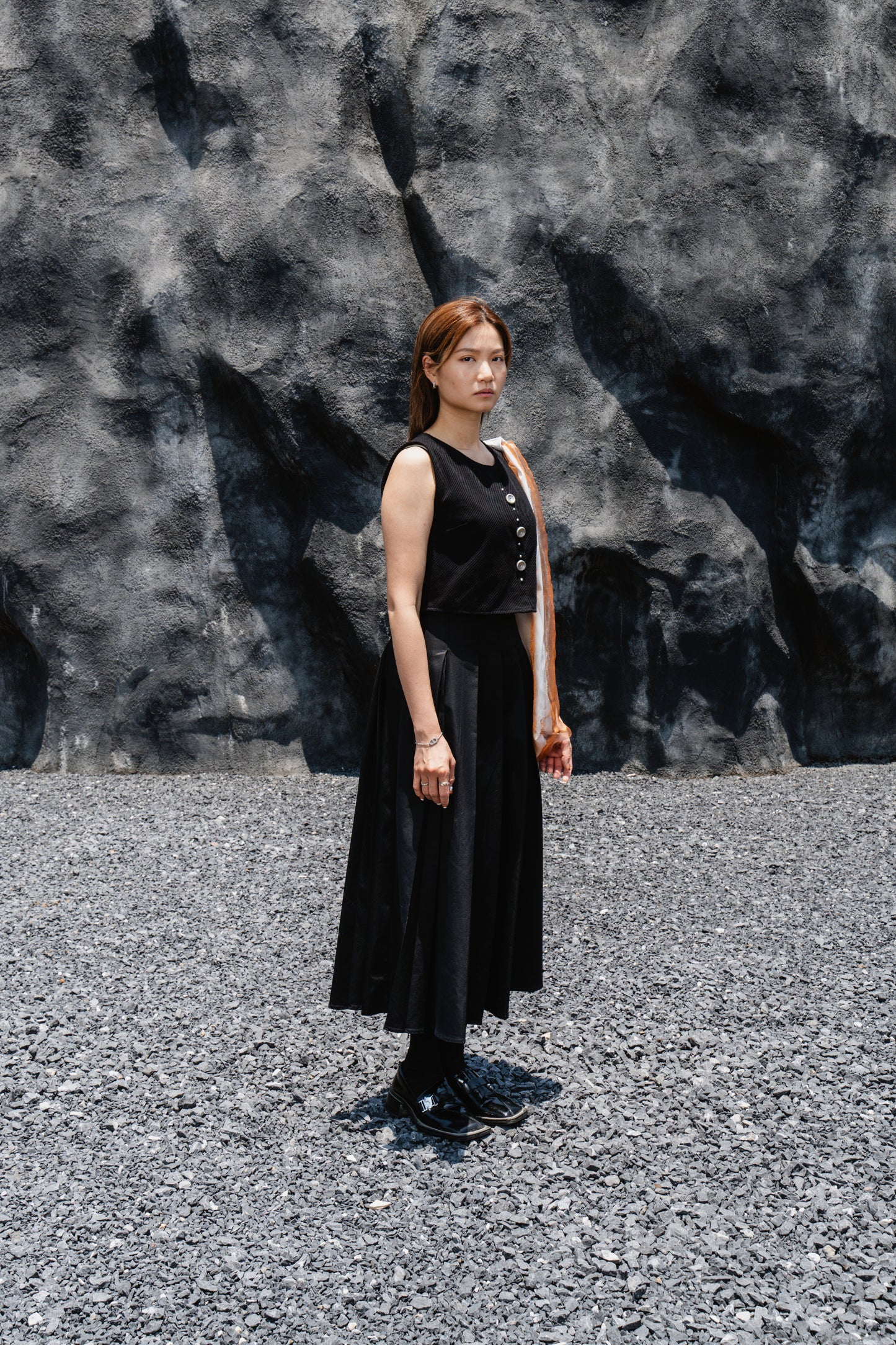 Black Striped Back-Slit Vest