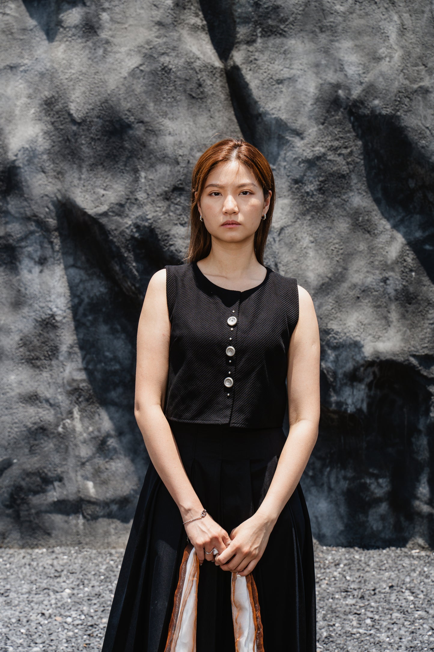 Black Striped Back-Slit Vest