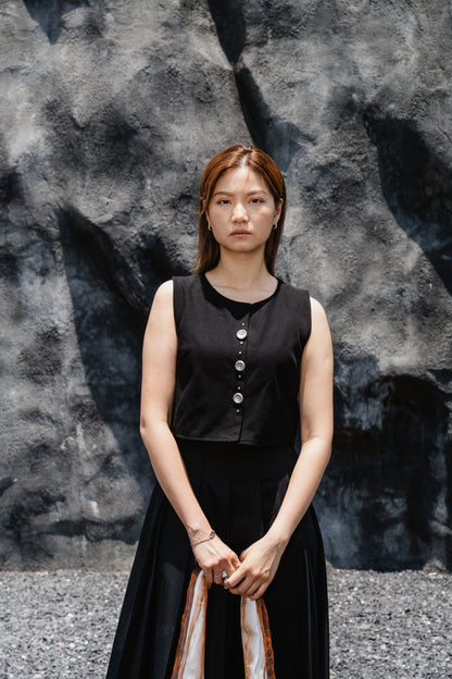 Black Striped Back-Slit Vest