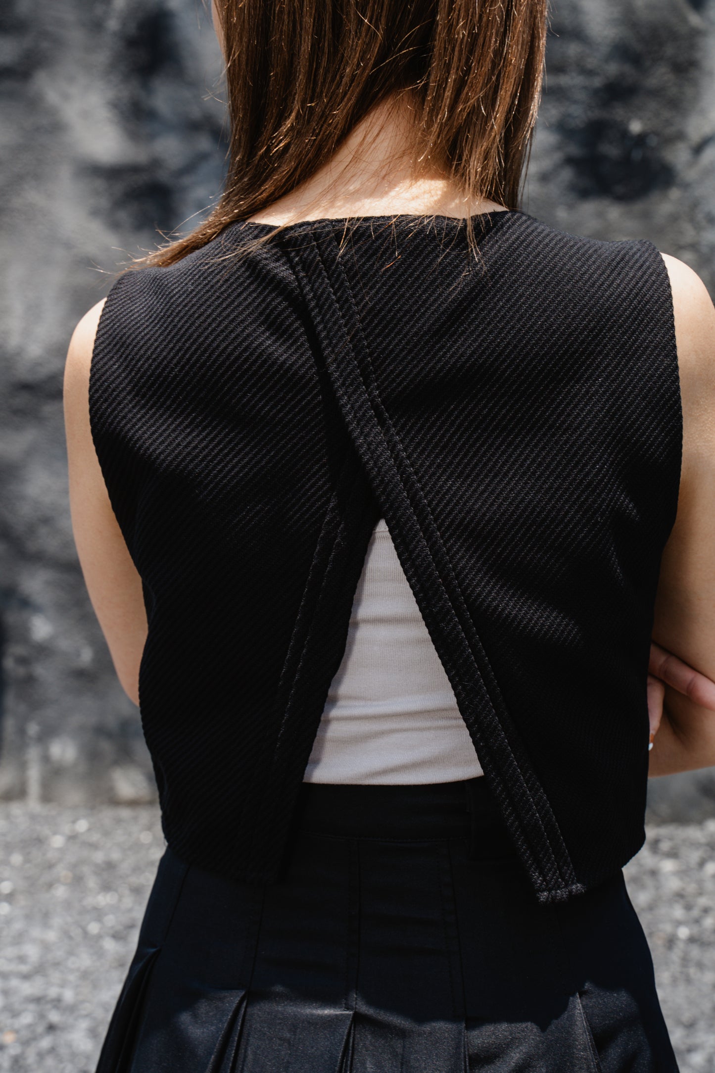 Black Striped Back-Slit Vest