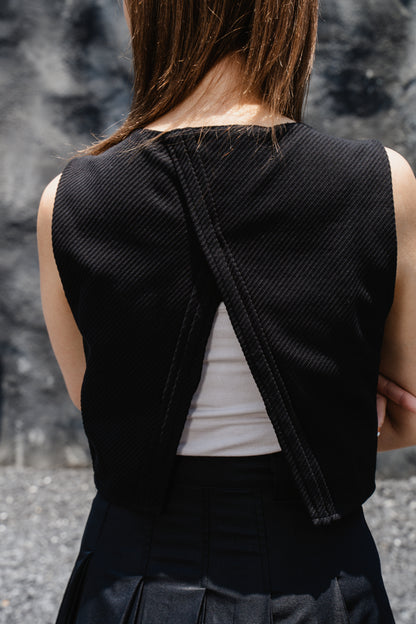 Black Striped Back-Slit Vest