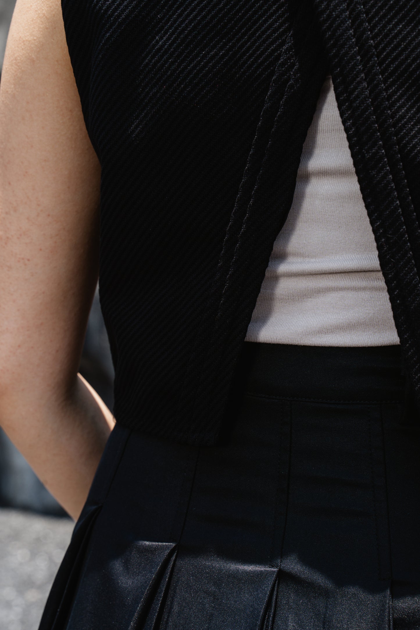 Black Striped Back-Slit Vest