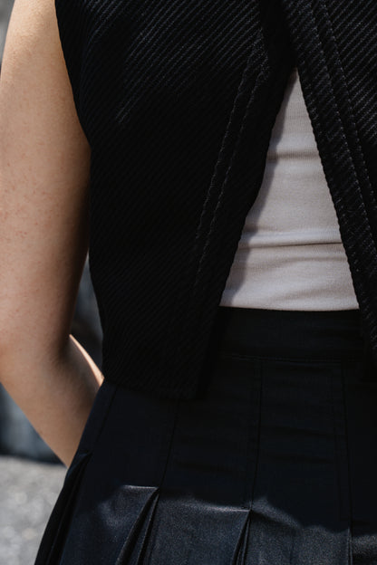 Black Striped Back-Slit Vest