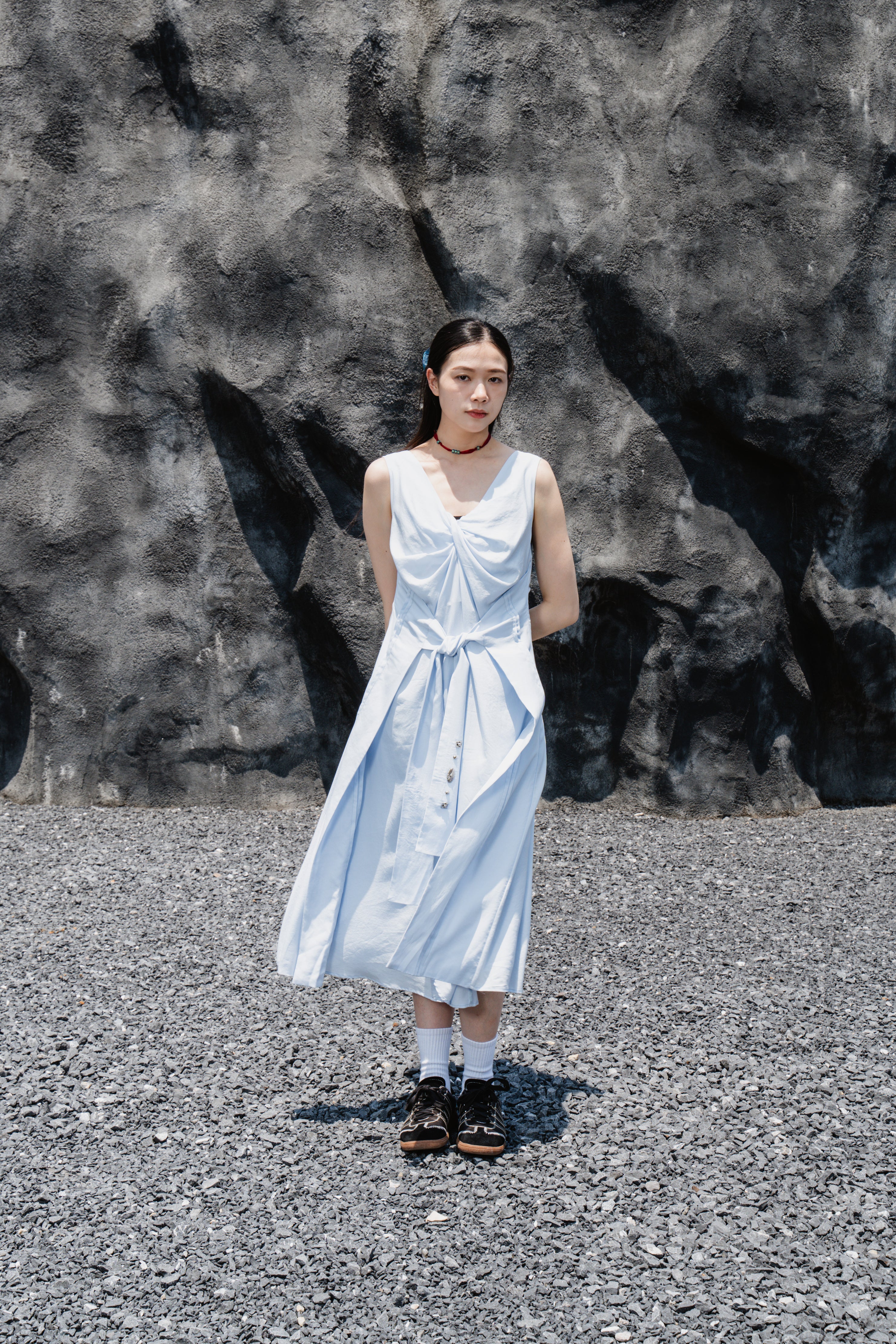 Blue Sleeveless Twist-Front Dress With Back Detail