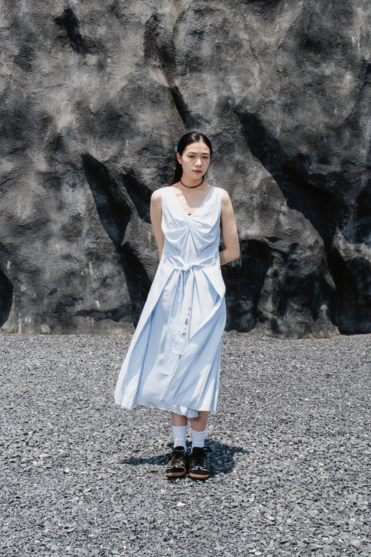 Blue Sleeveless Twist-Front Dress With Back Detail