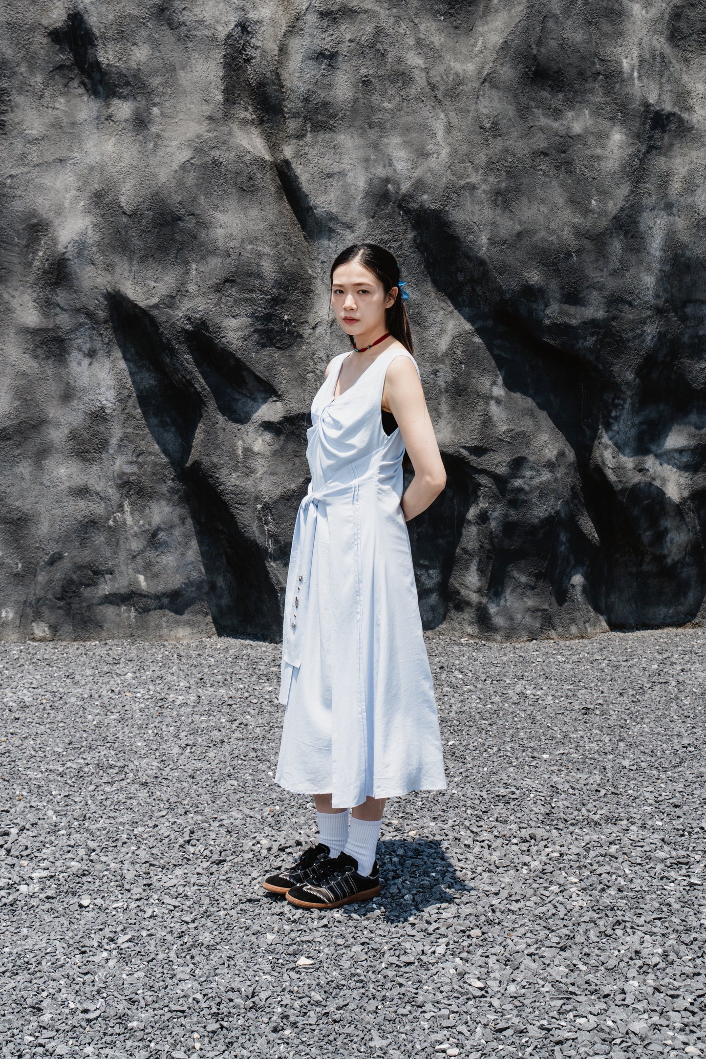 Blue Sleeveless Twist-Front Dress With Back Detail