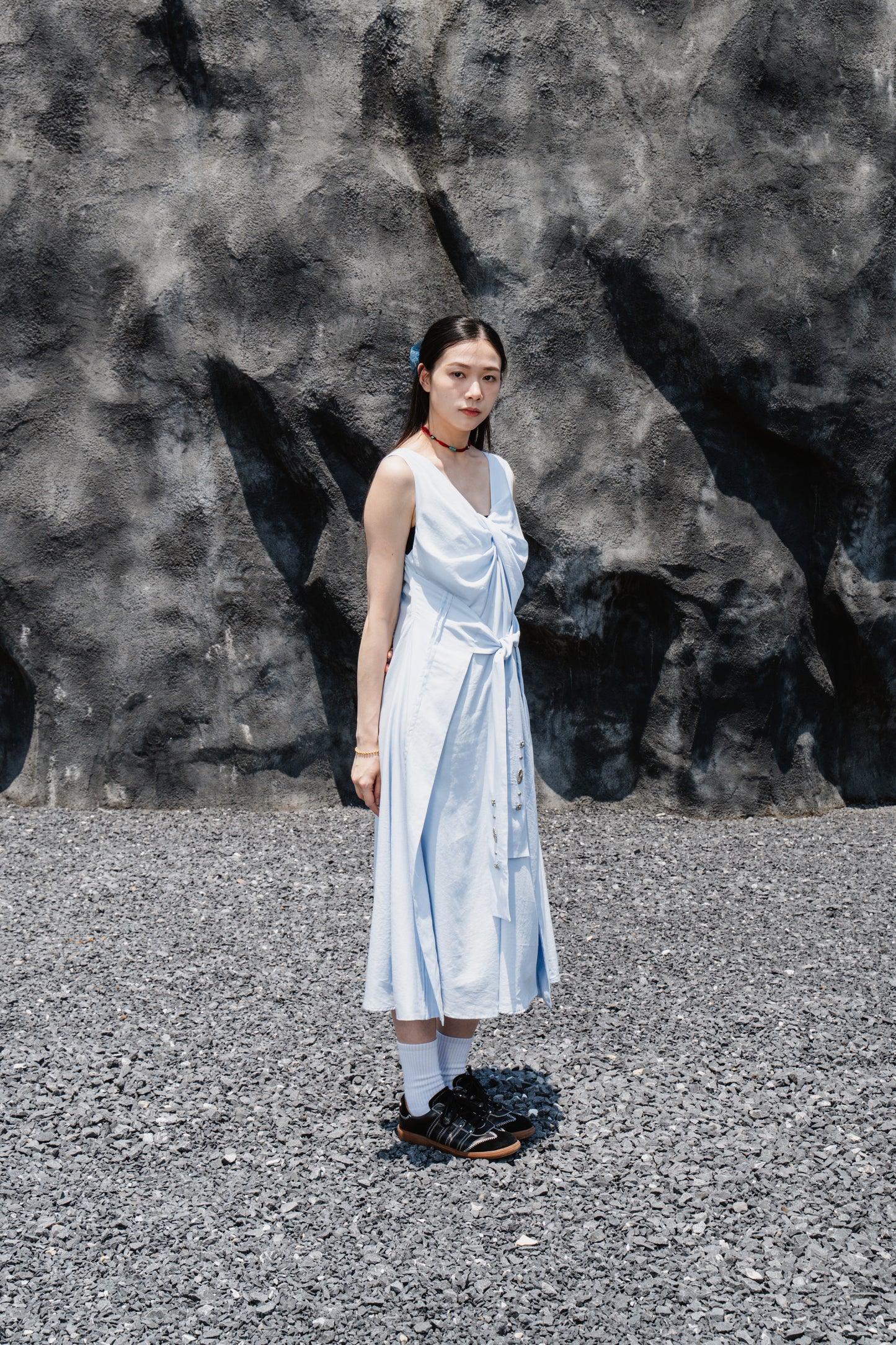 Blue Sleeveless Twist-Front Dress With Back Detail