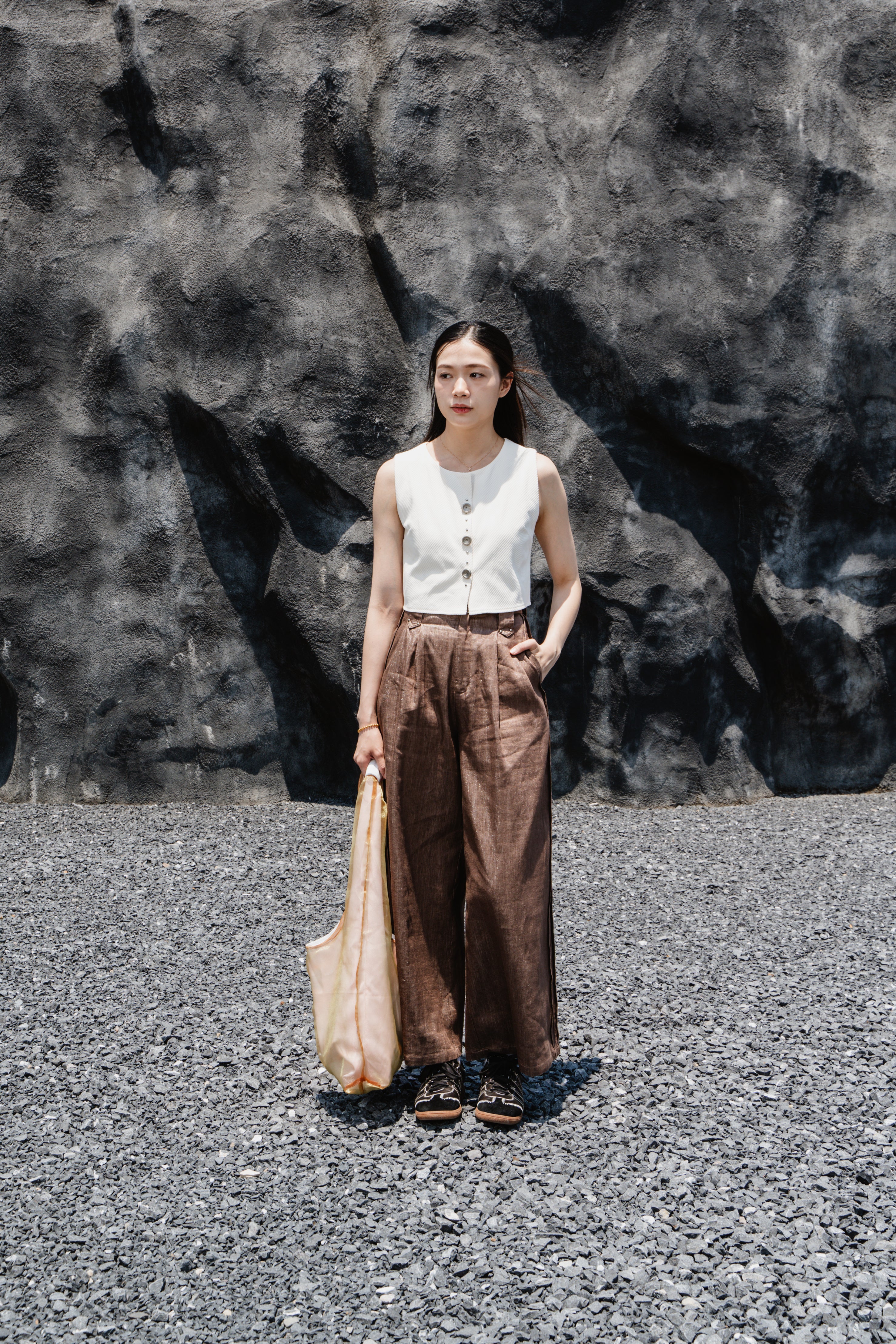 Cream Striped Back-Slit Vest