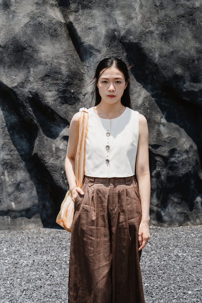 Cream Striped Back-Slit Vest