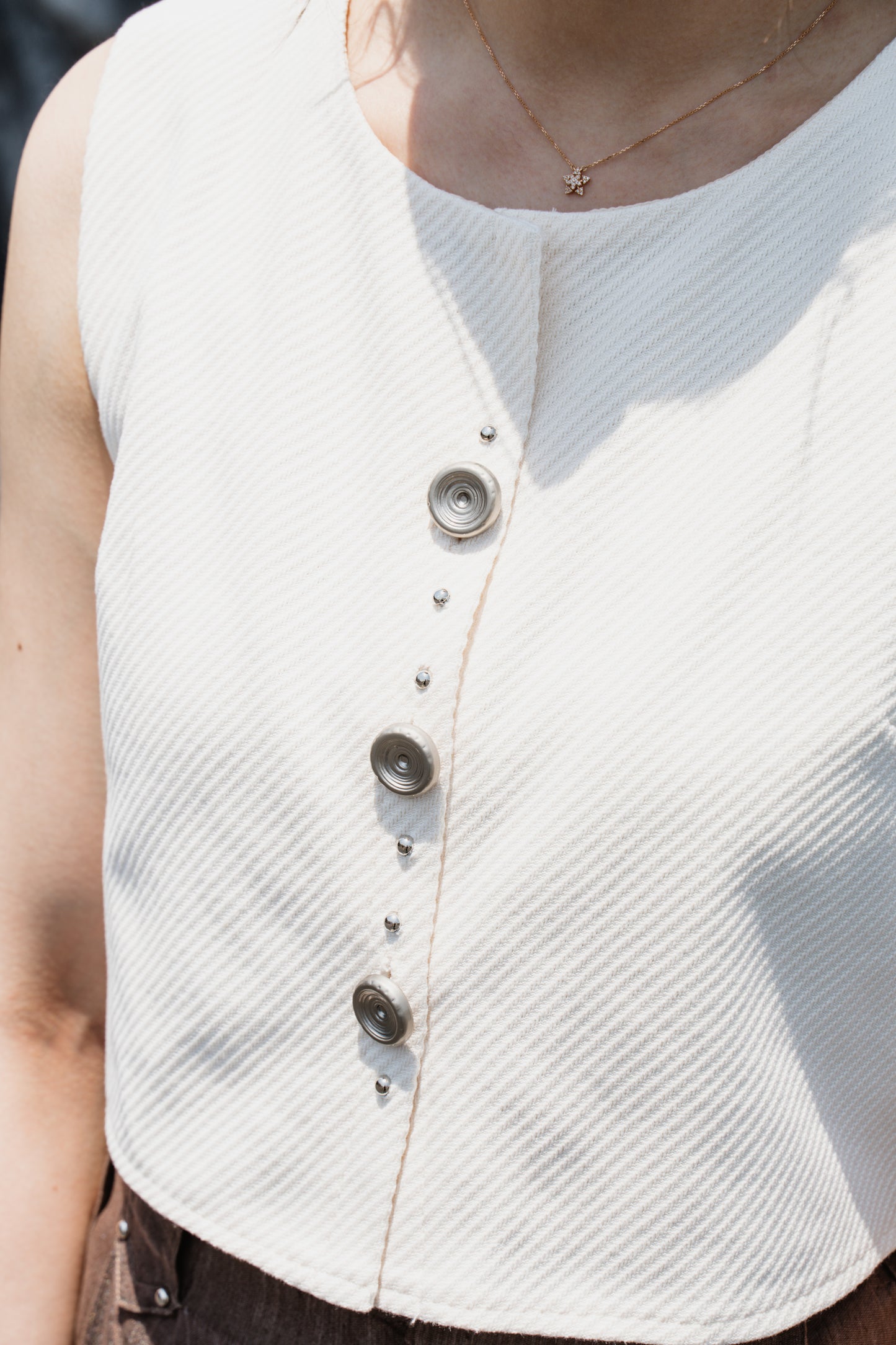Cream Striped Back-Slit Vest
