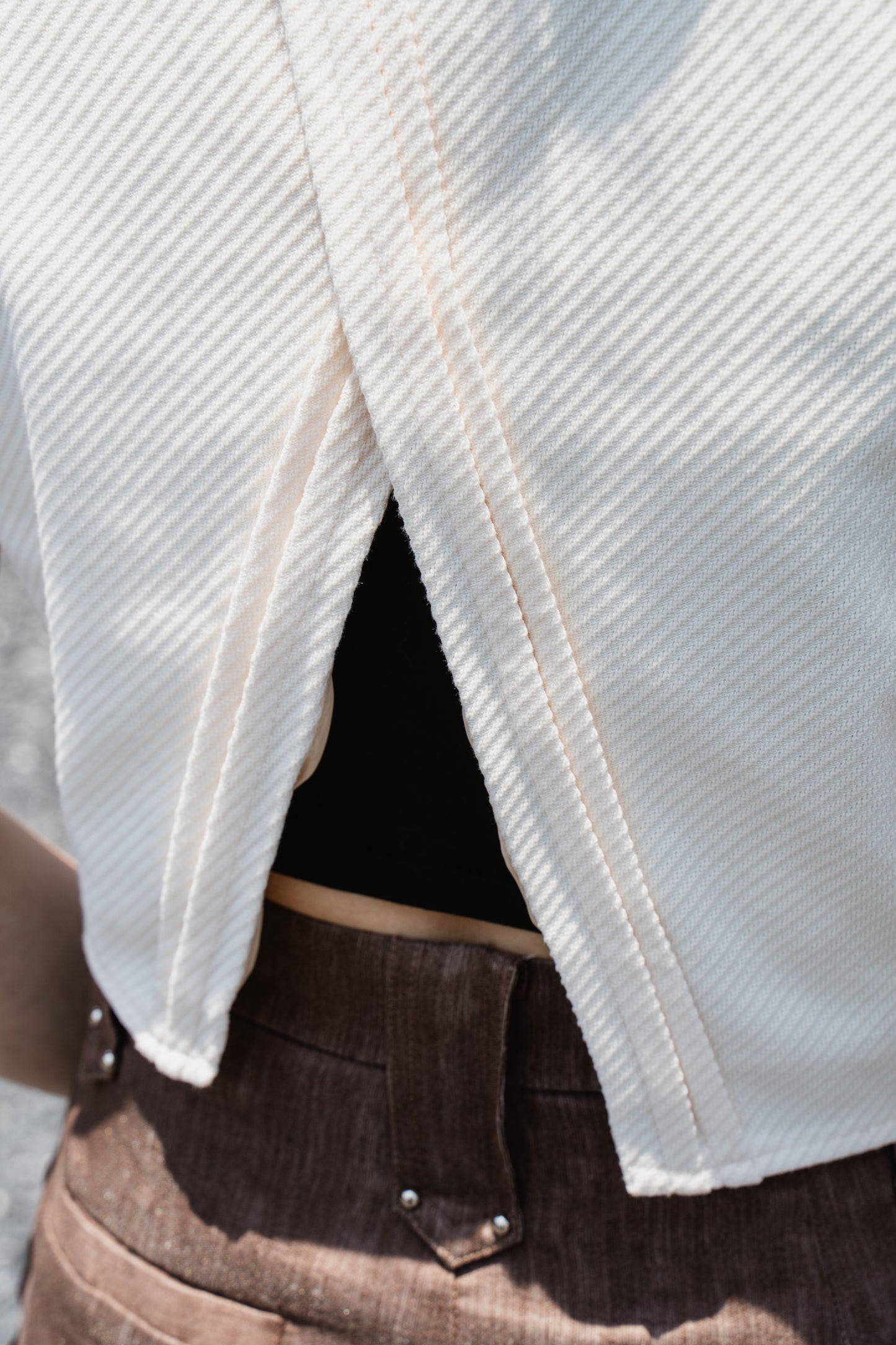 Cream Striped Back-Slit Vest