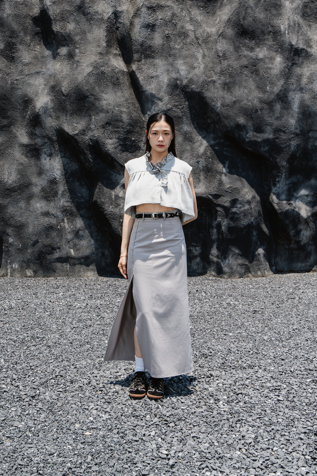 Grey Side-Slit Skirt