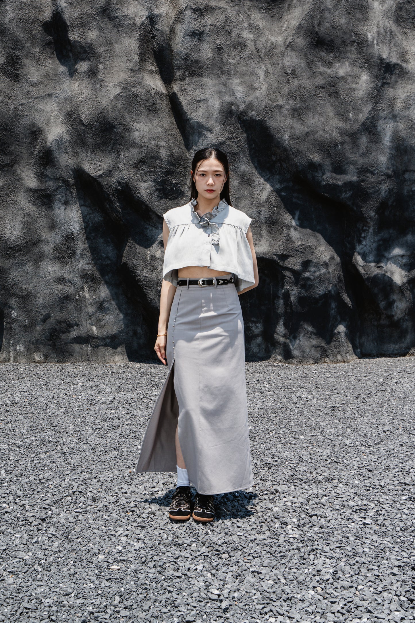 Grey Side-Slit Skirt