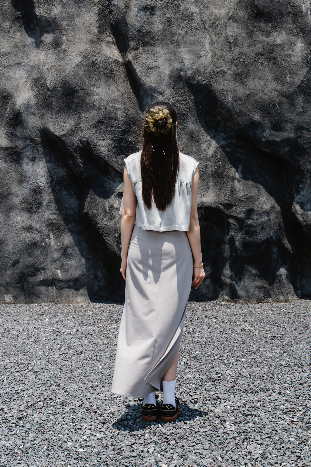 Grey Side-Slit Skirt