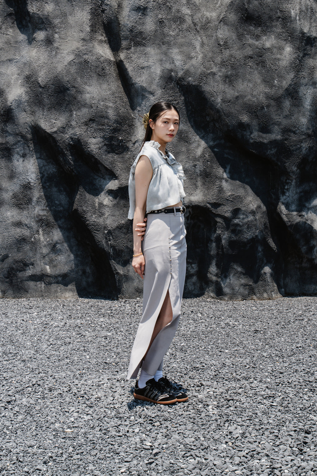 Grey Side-Slit Skirt