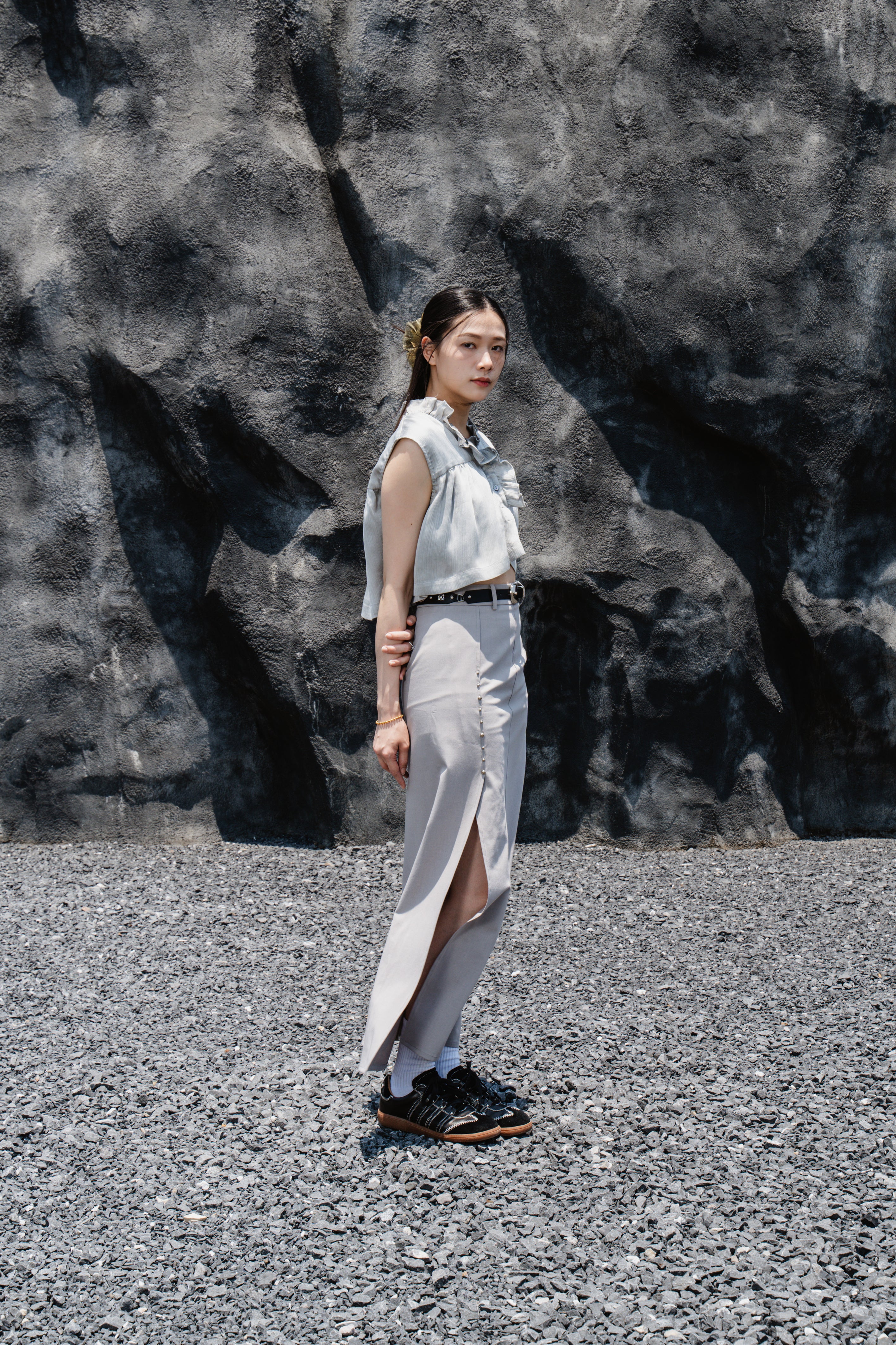 Grey Side-Slit Skirt