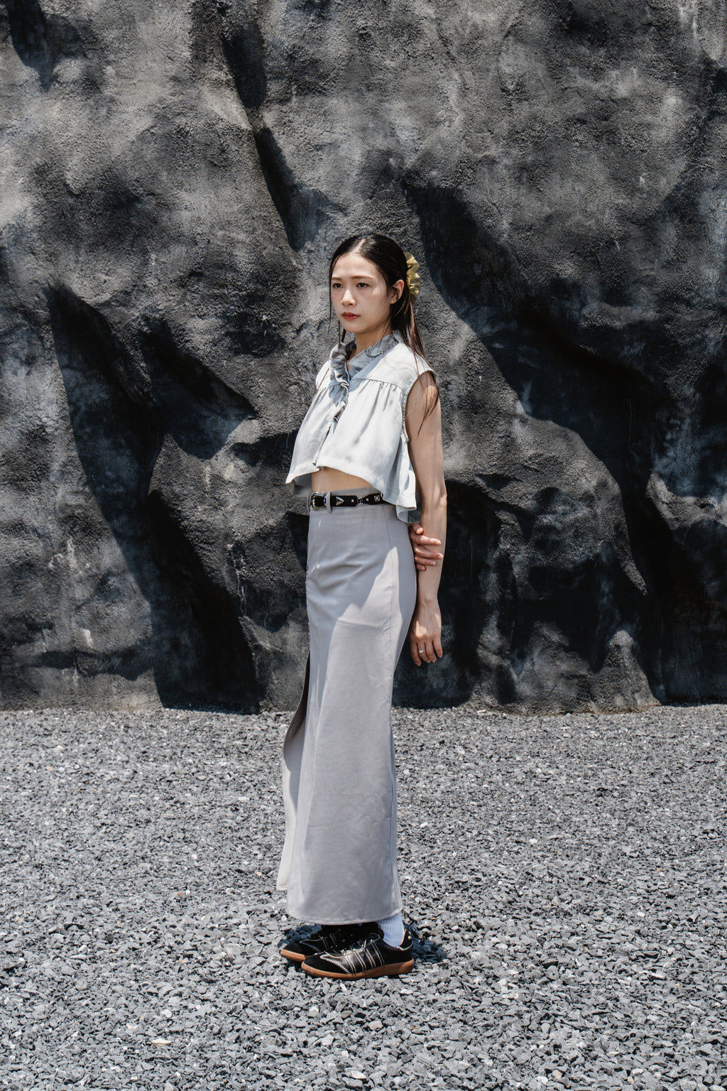Grey Side-Slit Skirt