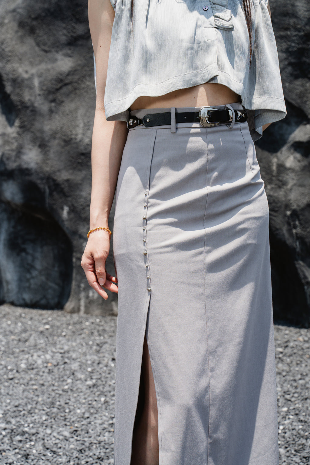 Grey Side-Slit Skirt