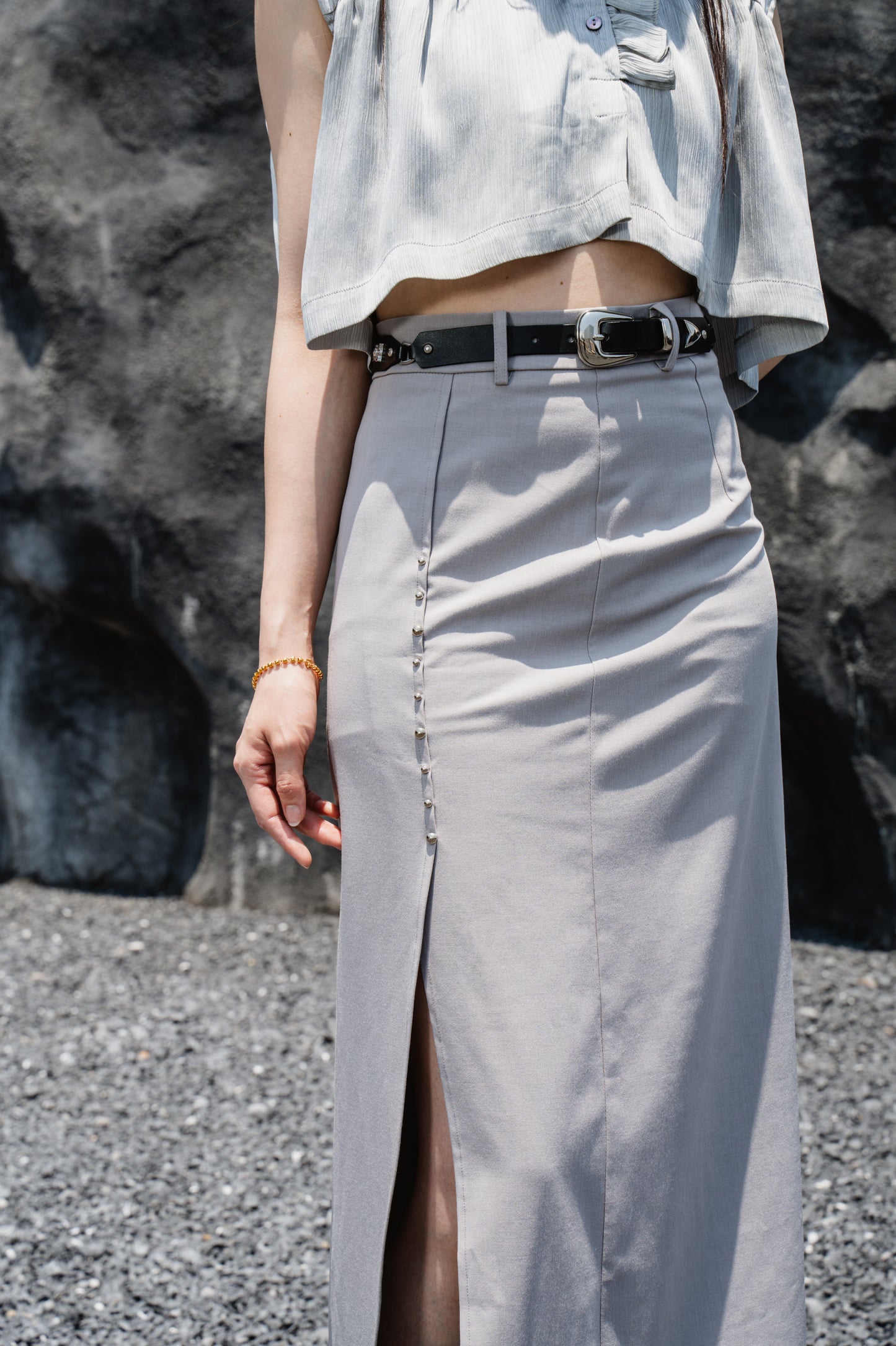 Grey Side-Slit Skirt