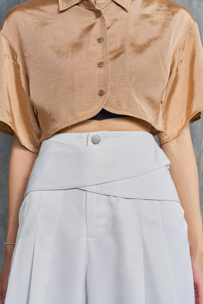 White wide leg pants with belts