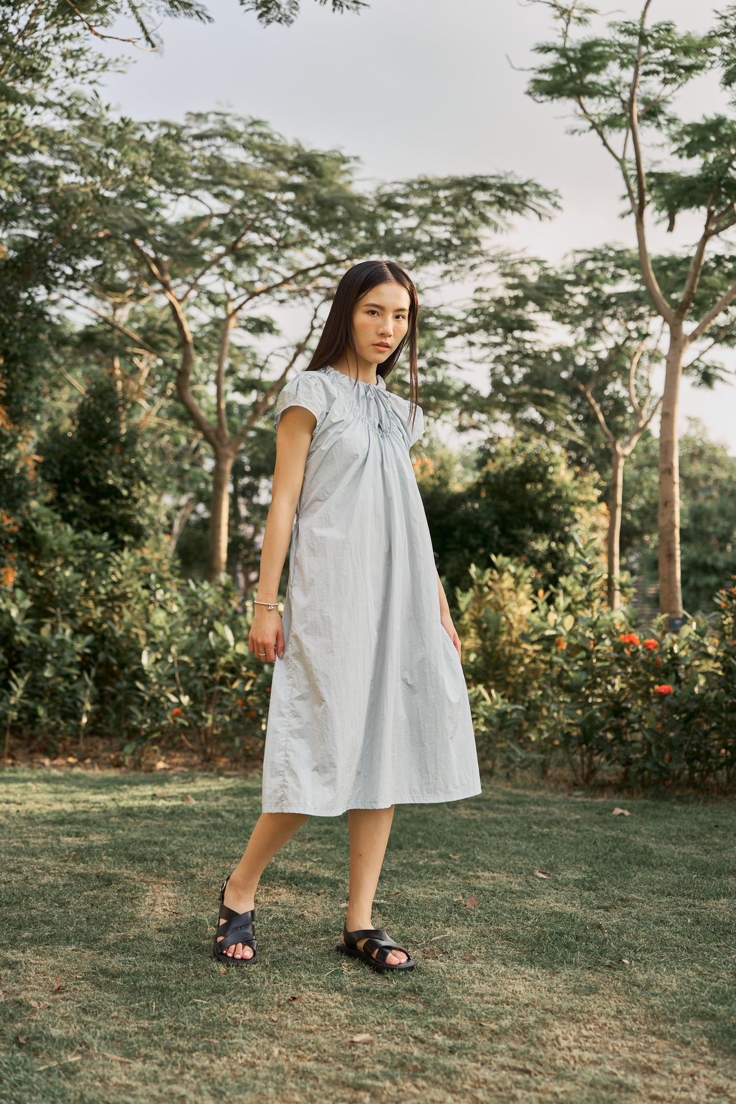 Blue drawstring dress